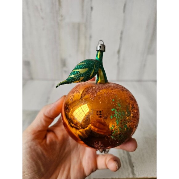 Radko? Peach orange ornament vintage frosted glitter unique Xmas tree - Picture 4 of 9